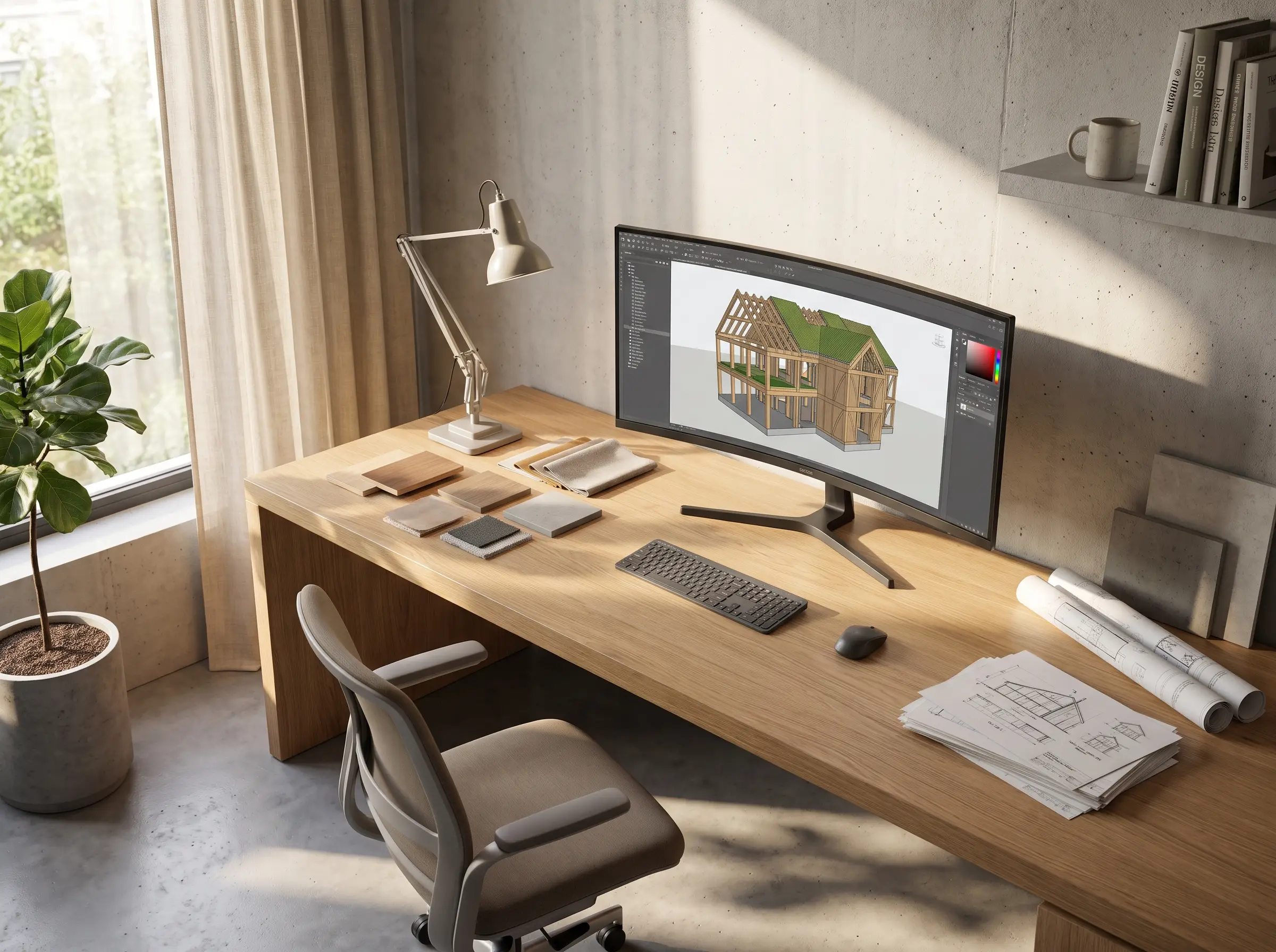 Studio workspace · model on screen