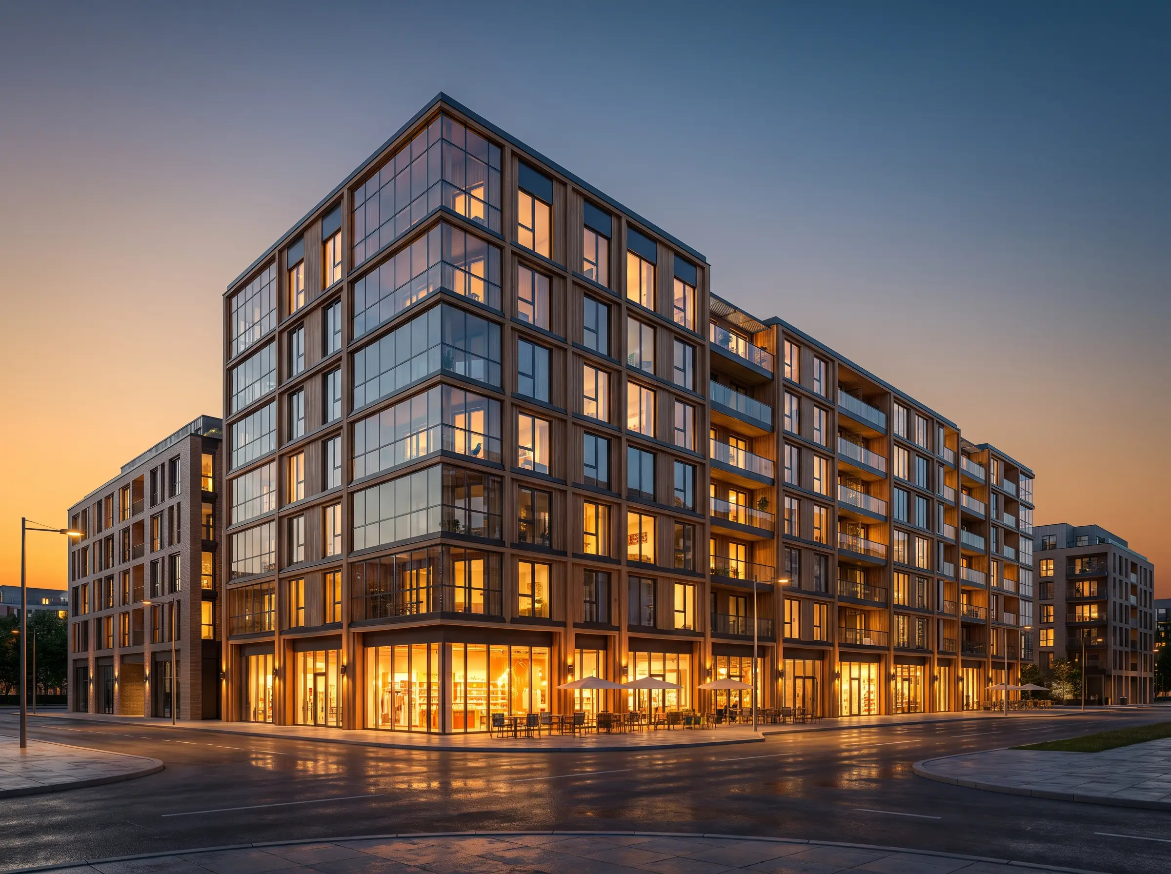 Mixed-use · dusk hero shot