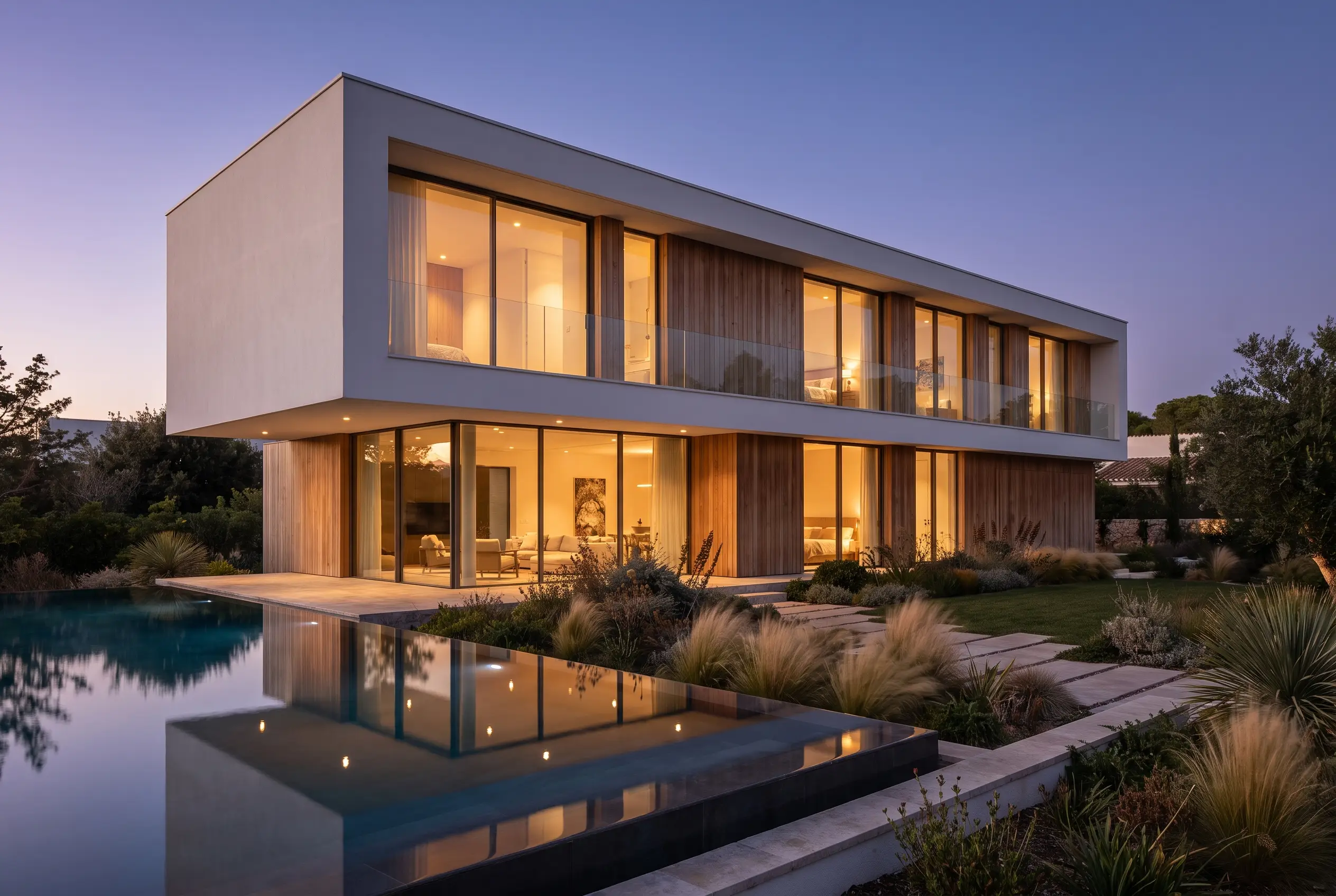 Hillside villa · dusk exterior