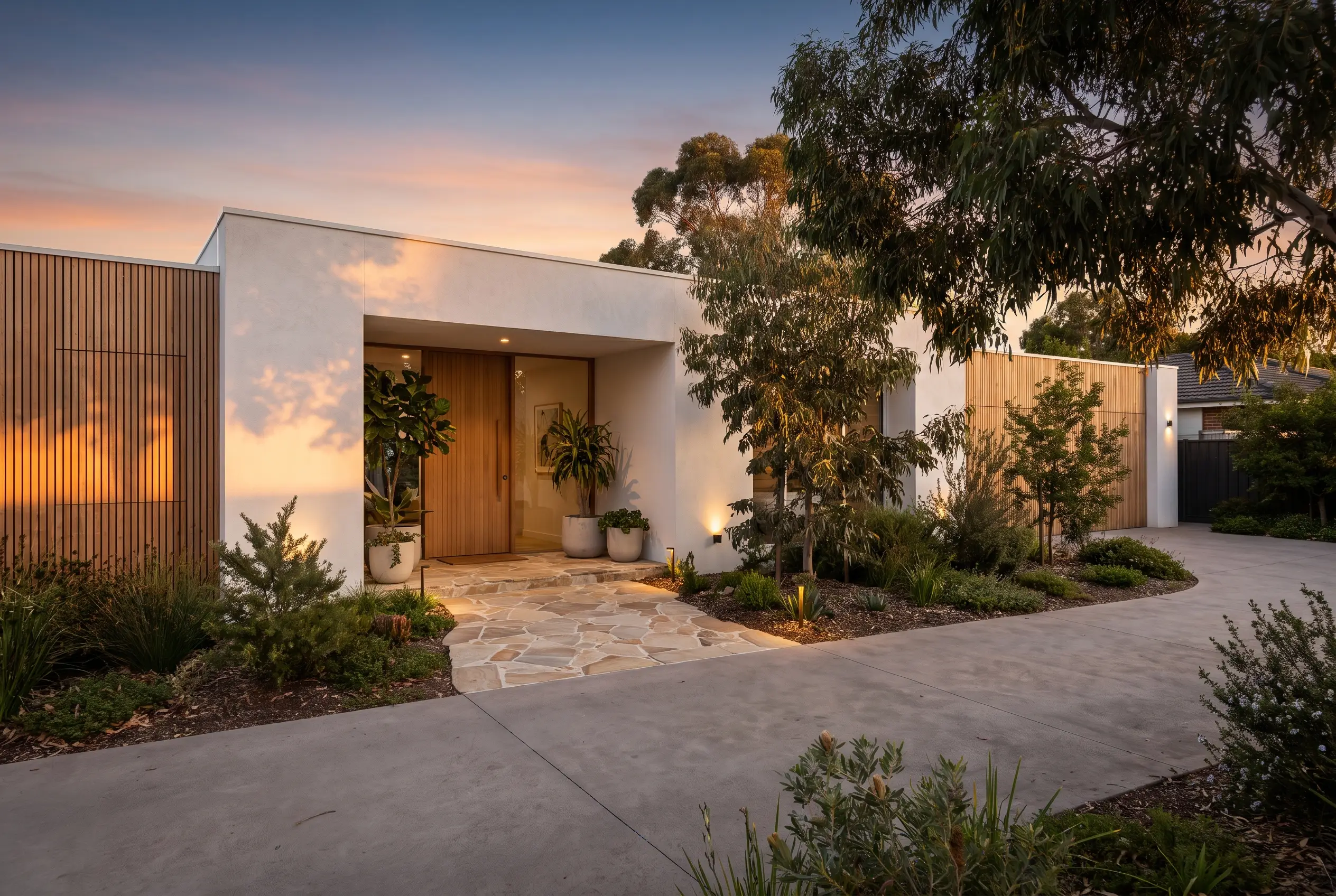 Single-family facade · golden hour