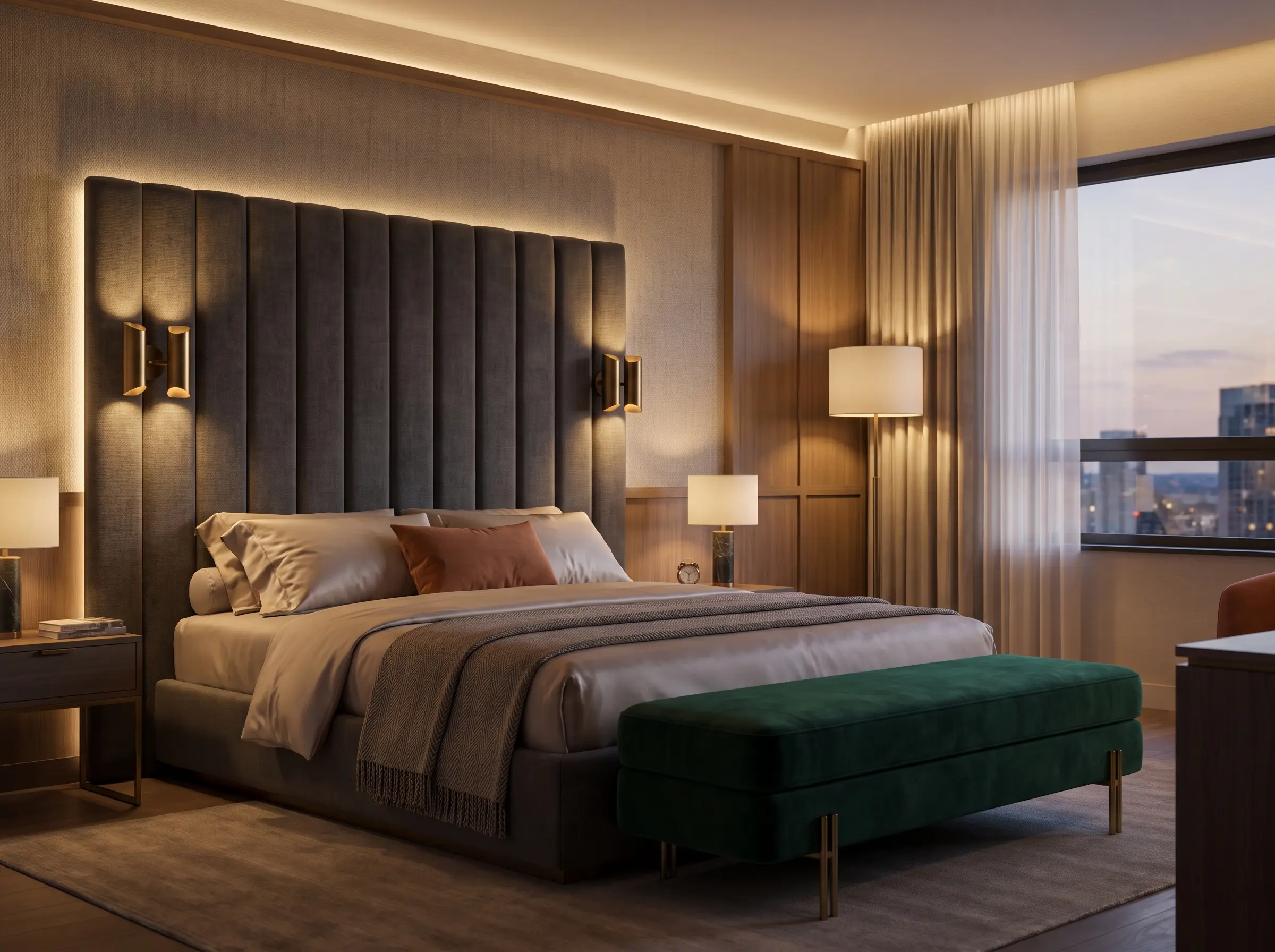 Boutique hotel suite · evening