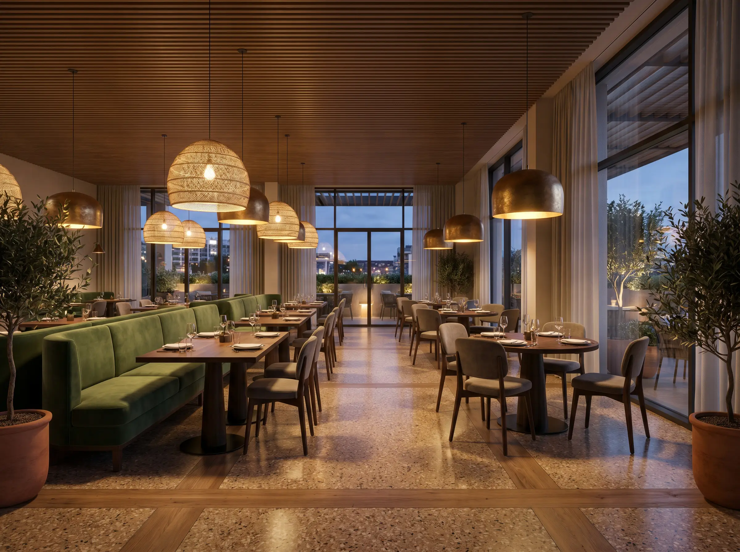Restaurant dining hall · warm